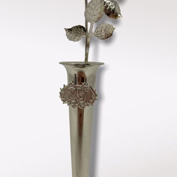 Vintage | Silver 25th Anniversary Rose In Vase - Picture 2 of 6
